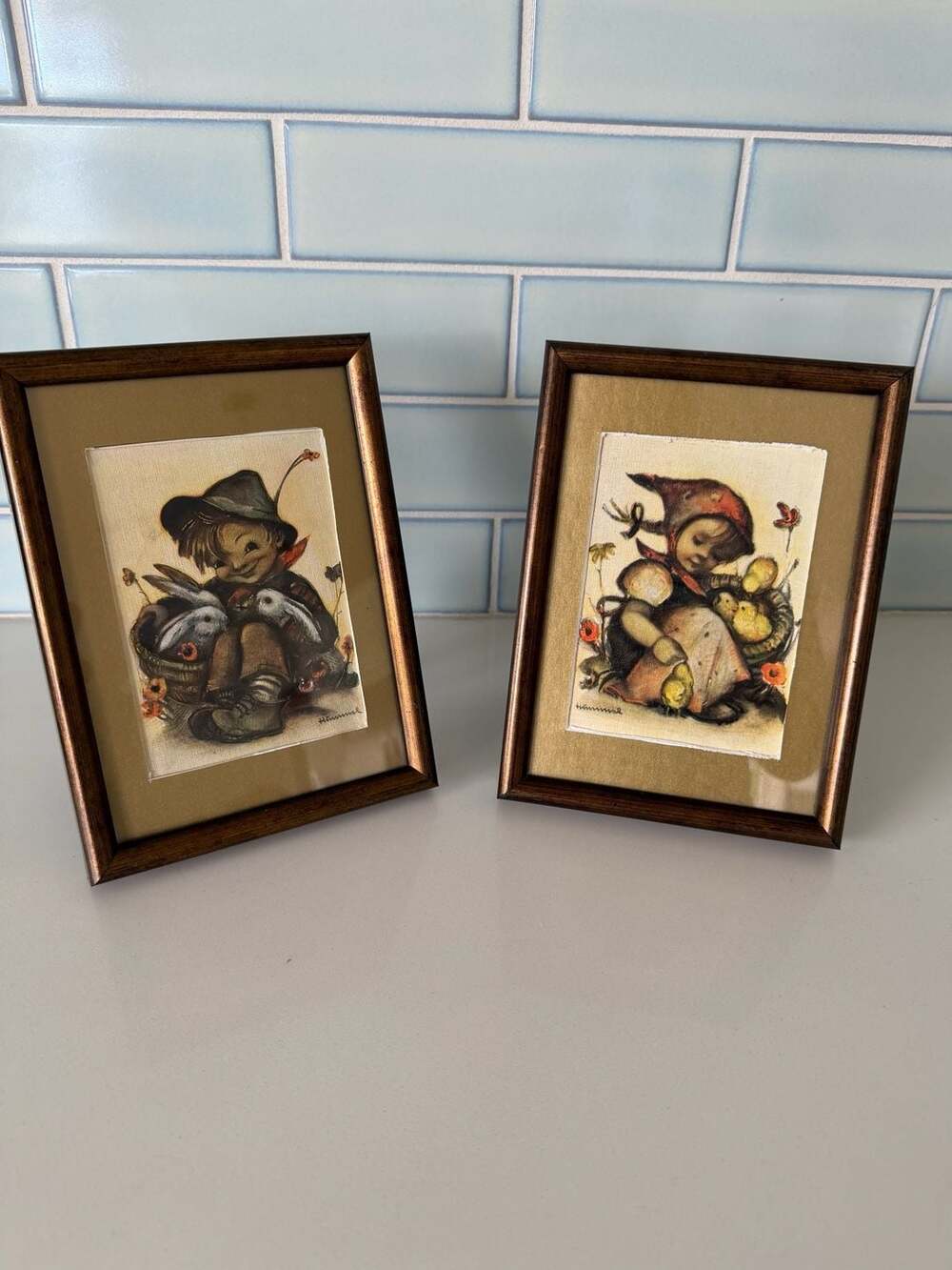 Set of 2 Vintage M.I. Hummel Framed Art Prints, cottagecore nostalgia